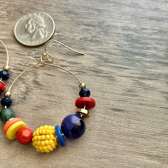 Colorful Gold Multi Color Beaded Hoop Earrings-New - Picture 5 of 7